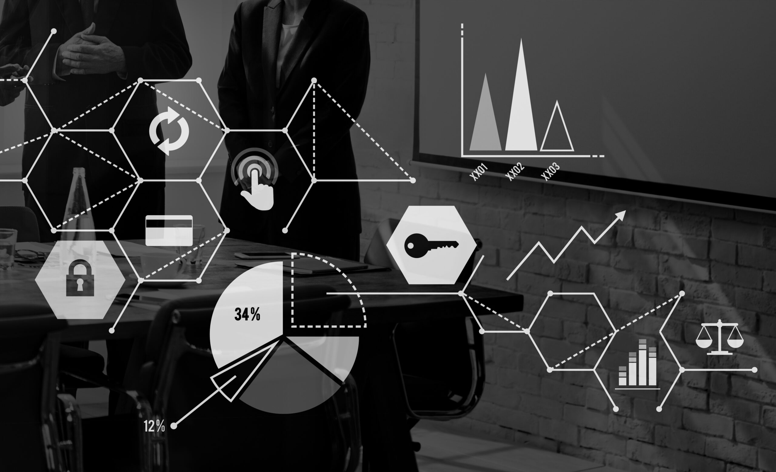 Aerial view of business data analysis graph